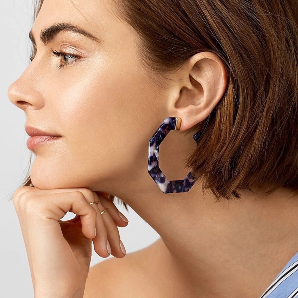 Octagon Resin Hoop Earrings - Picture 2 of 2